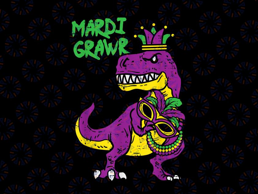 Mardi Grawr Jester Trex Dinosaur PNG, Cute Mardi Gras Boys Png, Mardi Grawr T-Rex Dinosaur Png Dino Mardi Gras Kids Boys  Png