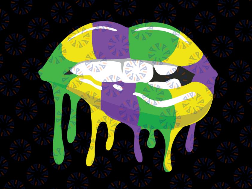 Mardi Gras Biting Svg, Lips Sexy Biting Svg png, Lips Yellow Green Purple Svg, Lips Fleur De Lis svg, Louisiana svg Files for Cricut