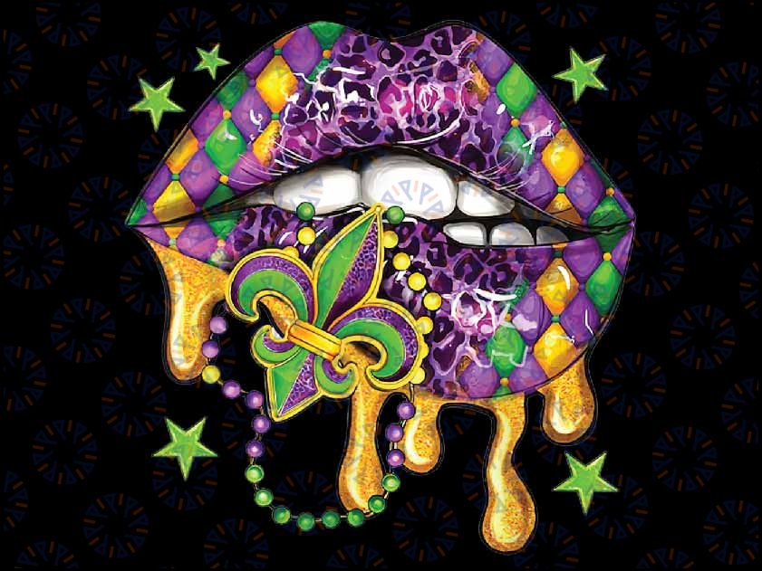 Mardi Gras Lips Queen Carnival Costume Purple & Gold Funny Png, ,Mardi Gras Png, Digital download