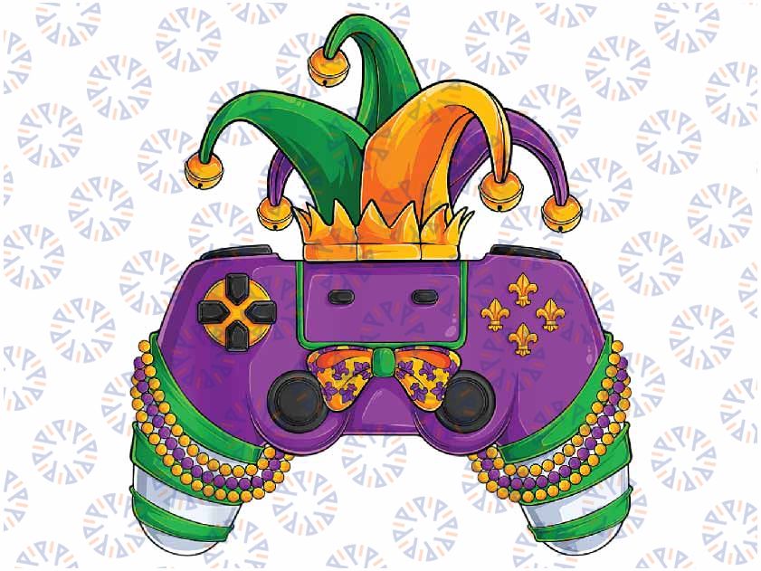 Funny Mardi Gras Video Games Controller Jester Hat Gamer Png, ,Mardi Gras Png, Digital download