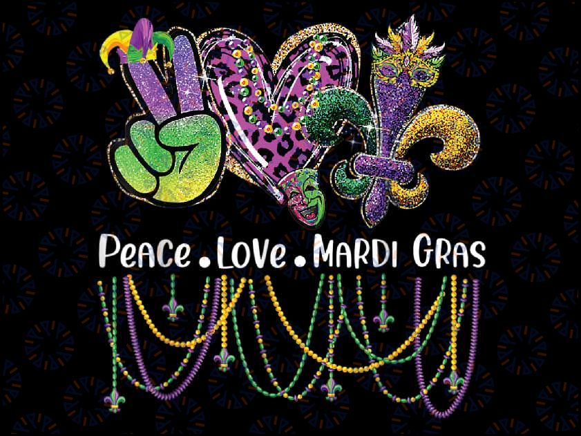 Peace Love Mardi Gras Leopard Heart Mardi Gras Festival Png, ,Mardi Gras Png, Digital download