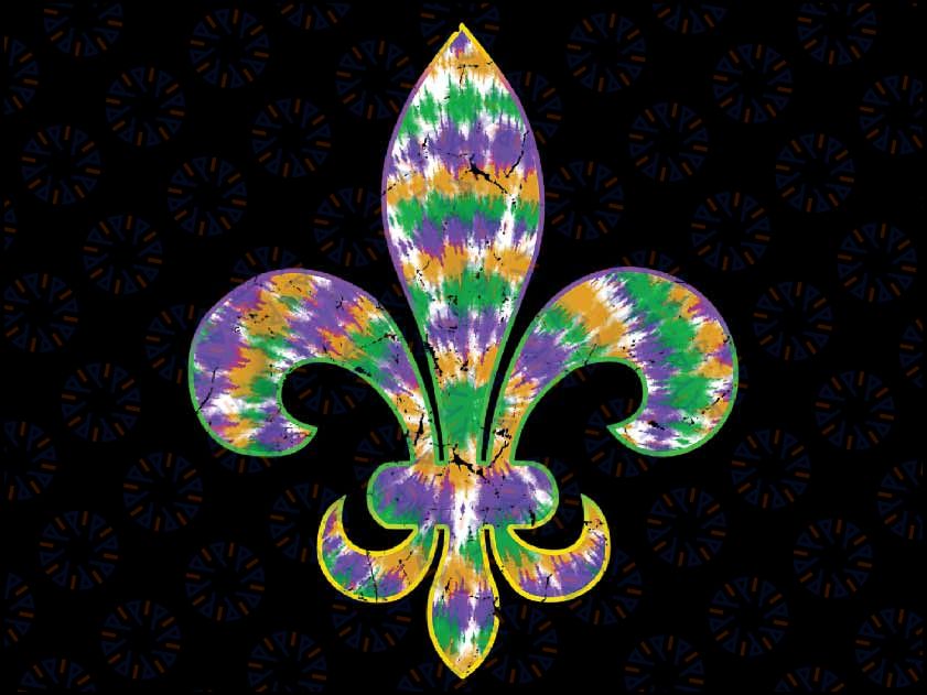 Fleur De Lis Mardi Gras Carnival Symbol New Orlean Tie Dye Png, Mardi Gras Png, Digital download