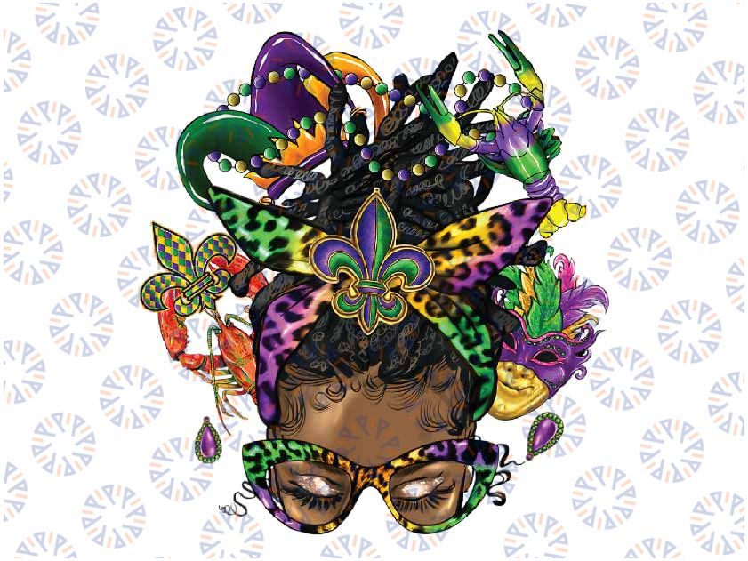 Afro Messy Bun Happy Mardi Gras Black Women Carnival Png ,Mardi Gras Png, Digital download