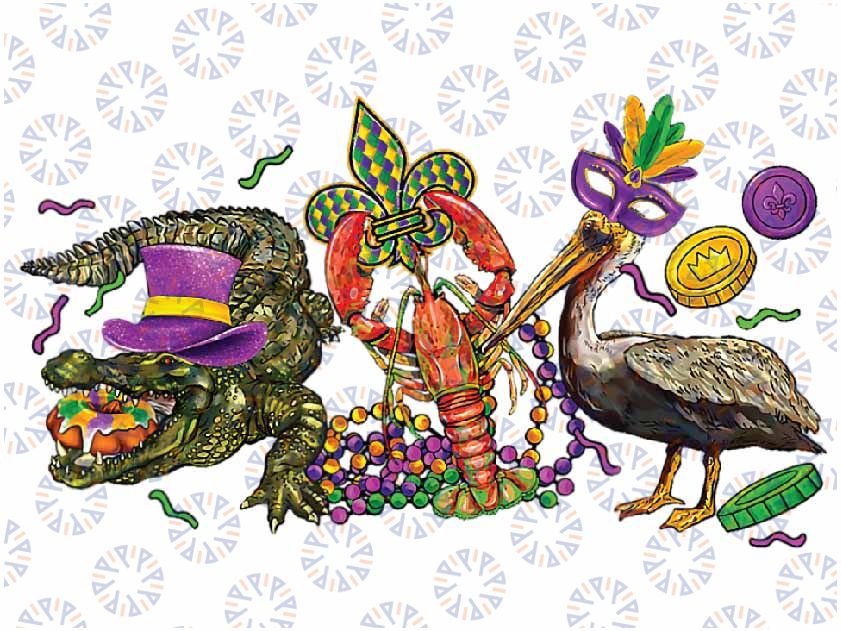 Mardi Gras ABC Alligator Brown Pelican Crawfish Louisiana Png ,Mardi Gras Png, Digital download