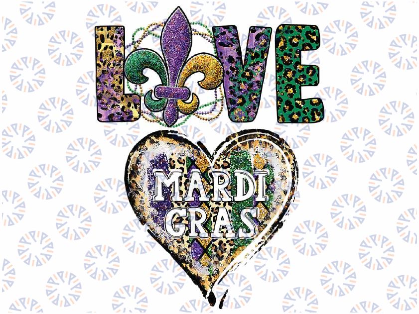 Love Mardi Gras Leopard Motif For Women With Beads And Bling Png ,Mardi Gras Png, Digital download