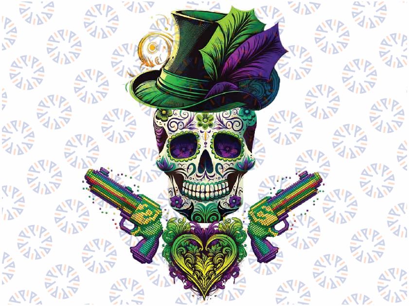 Love Gun Jester Sugar Skull Mardi Gras Valentine's Day Png ,Mardi Gras Png, Digital download