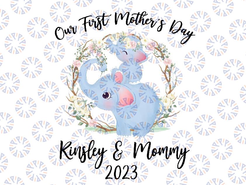 Personalized First 1st Mother's Day Baby Onesies Png, Gift for New Mom, Mommy and Baby Elephant Animal Onesie Png, Mother Day, Digital Download