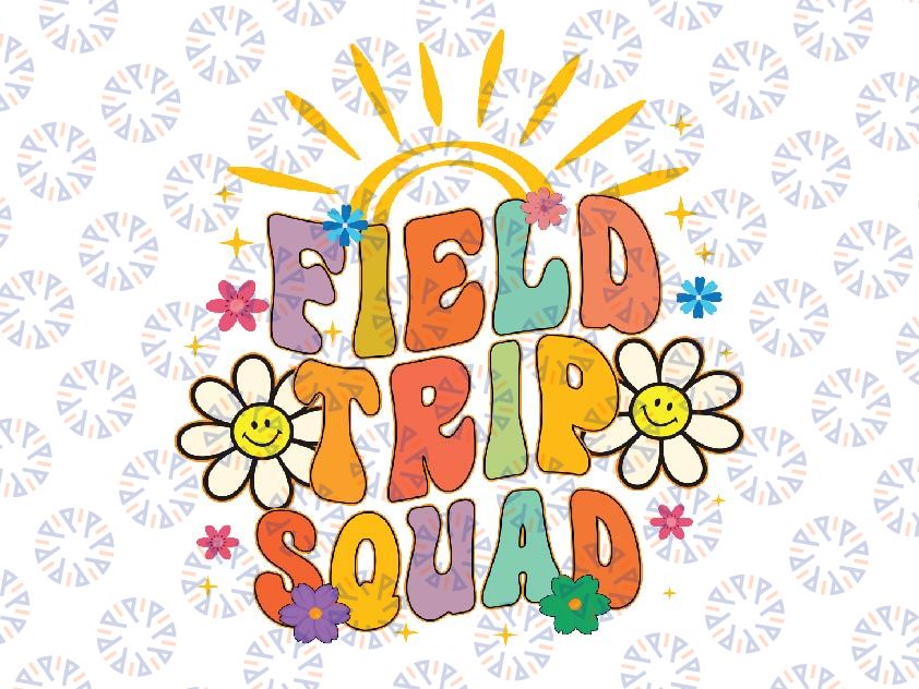 Hippie smile Face Field Trip Squad Groovy Field Day 2023 Svg, Funny Teacher Png, Mothers day Svg, Digital Download