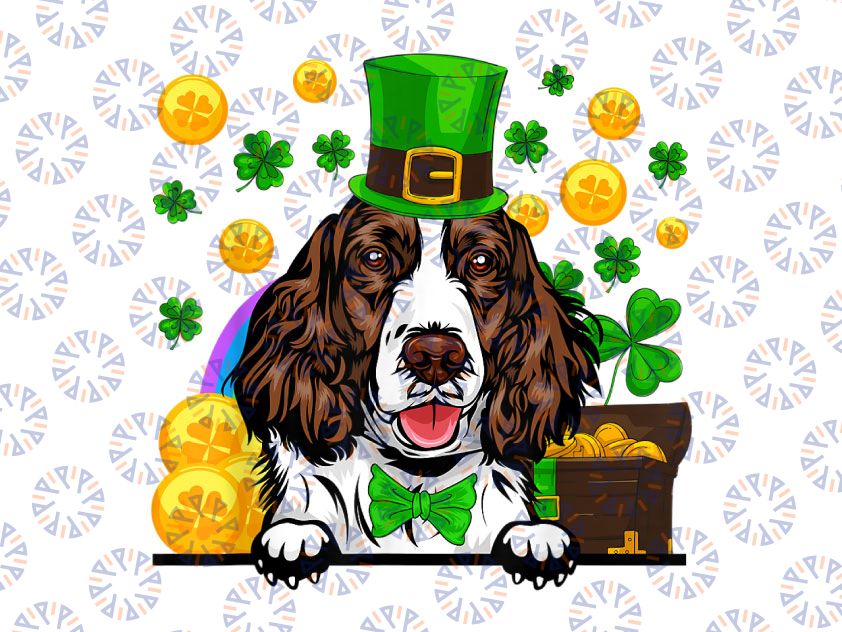 Leprechaun Springer Spaniel St. Patrick's Day Png, Springer Spaniel Gifts, Funny Dog, St. Patrick's Day Png, Irish Shamrock Png, Sublimation Designs