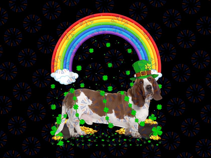 Funny Shamrock Rainbow Png, Basset Hound St Patrick's Day PNG, Dog Puppy Pets Print Graphics St Paddy's Png