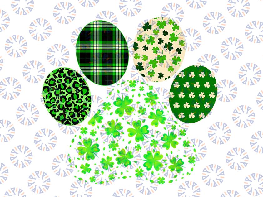 Iriish Cute Dog Paw Clovers Png, St Patrick's Day Lucky Shamrock Png, Paw St Patrick Png, Paw Print Shamrocks Png, Funny Cute Dog Png