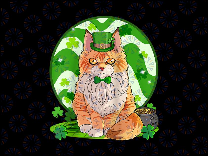 Maine Coon Cat Lucky PNG, Leprechaun St. Patricks Day Png, Patrick's Day Png, St Patrick's Day Png, Sublimation Design