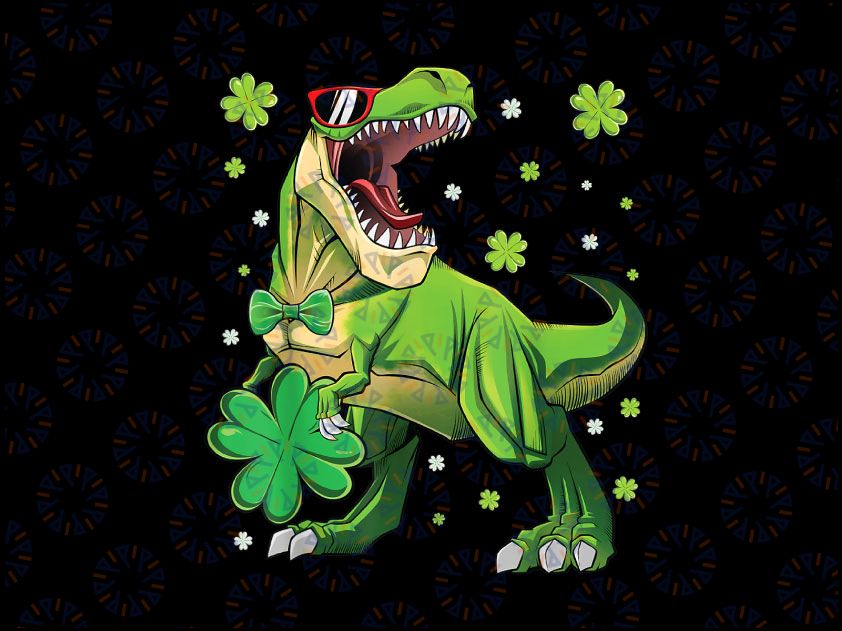 Dinosaur T Rex For Kids PNG, Lucky Shamrock St Patrick's Day Png, Lucky saurus Png, St Patrick's Dinosaur Png