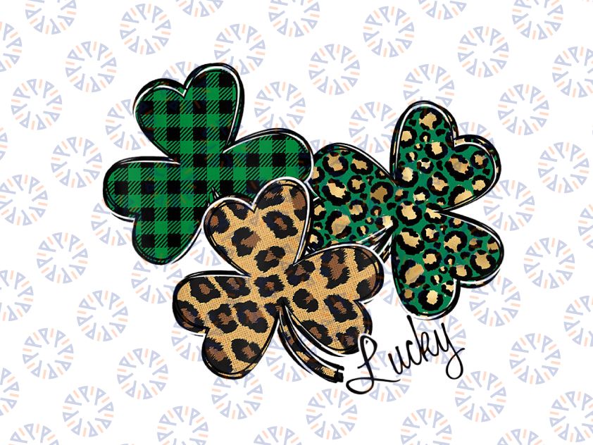 Shamrock St Patricks Day Png, Clover Lucky Plaid Leopard Buffalo Png, Clover Png, Shamrock Png, Leopard Shamrock Png