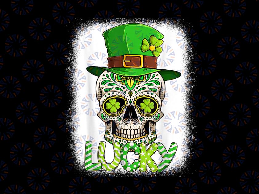 Lucky Skull PNG, Leprechaun Sugar Skull Png, St Patrick Bleached Skull Png, Skull Flower St Patrick's Day png