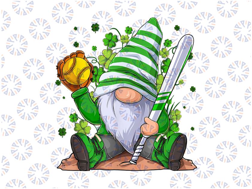 Softball Shamrock Lucky Gnome Png, Irish St Patrick's Day Png, St Patricks Day Gnome PNG File Gnomes Lucky Shamrock Clover