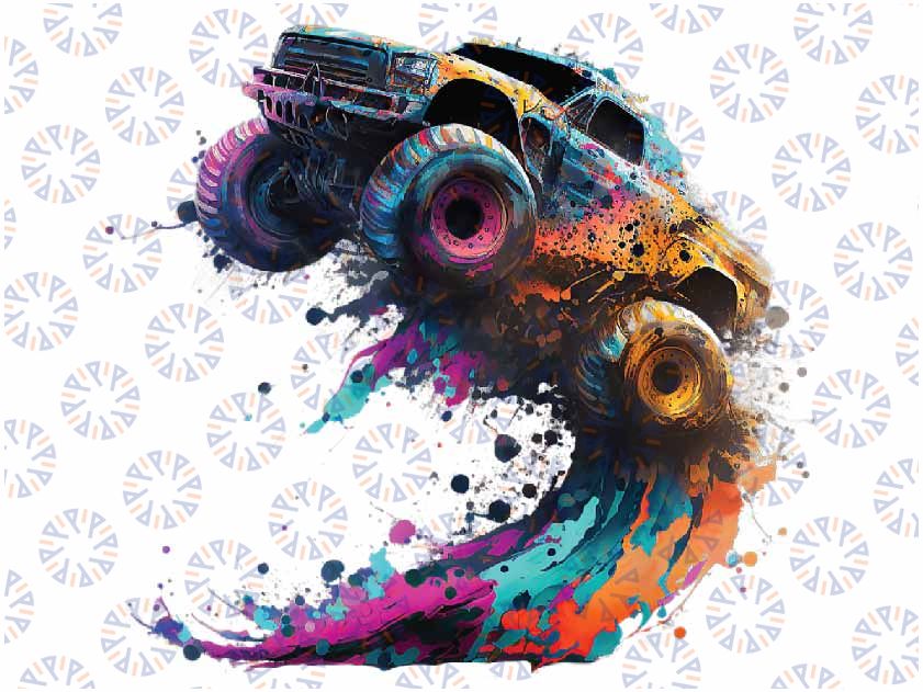 Airborne Monster Truck Jump Off Road Vehicle Colorful Dirt Png, St Patrick Clipart, Saint Patricks, Shamrock Png, Png Sublimation