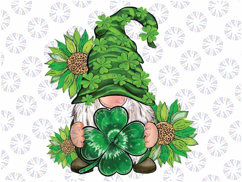 Happy St Patrick's Day Gnome with Leopard Sunflower Shamrock Png, St Patrick Clipart, Saint Patricks, Shamrock Png, Png Sublimation