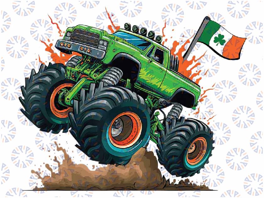 Monster Truck Jump Irish Flag Shamrock St Patricks Day Png,  St. Patricks Day png, Monster truck Flag png, Shamrock png, Sublimate download