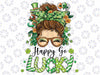 Womens Happy Go Lucky Mes-sy B-un Shamrock St Patrick's Day Png, Me-ssy Bun Png, Shamrock Png, St Patrick's Day Png, Digital Download