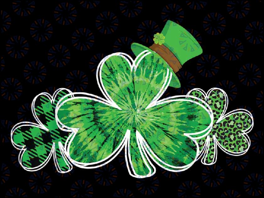 Three Irish Tie Dye Leopard Plaid Shamrocks St Patricks Day Png, Leopard Cowhide Irish Clover Png,Western Clover Png,Digital Downloads