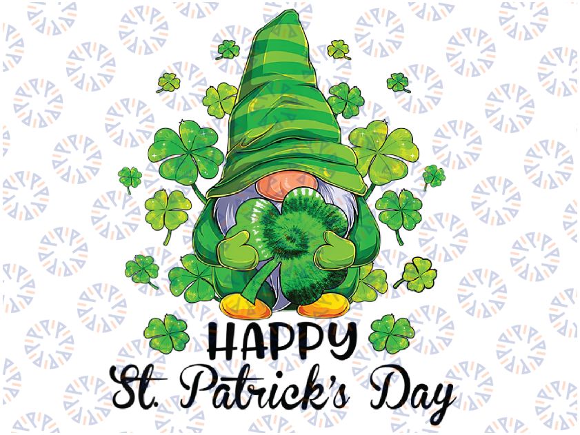 Gnome Tie Dye Shamrock St Patrick's Day Png, Lucky Shamrock Clover Gnome Png, St. Patrick's Day, Digital Download