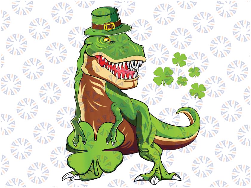 St Patricks Day Dinosaur Shamrock Leprechaun Hat Png,Happy St. Patrex Day Png, Dinosaur Patrick Day Vibes Png, Digital Download