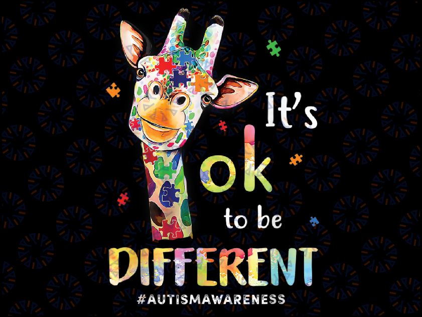 Autism Awareness Acceptance Its Ok To Be Different Png,  Autism Awareness Png, Autism Puzzle Giraffe Png, Autism Png, Digital Download