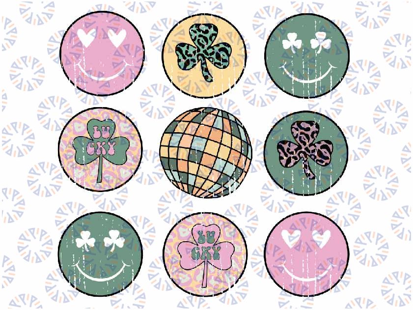 Shamrock Smile Face Disco Retro Groovy Png, Retro Smiley Faces Png, Vintage St Patrick's Day Png, Lucky Smiley Png, Digital Download