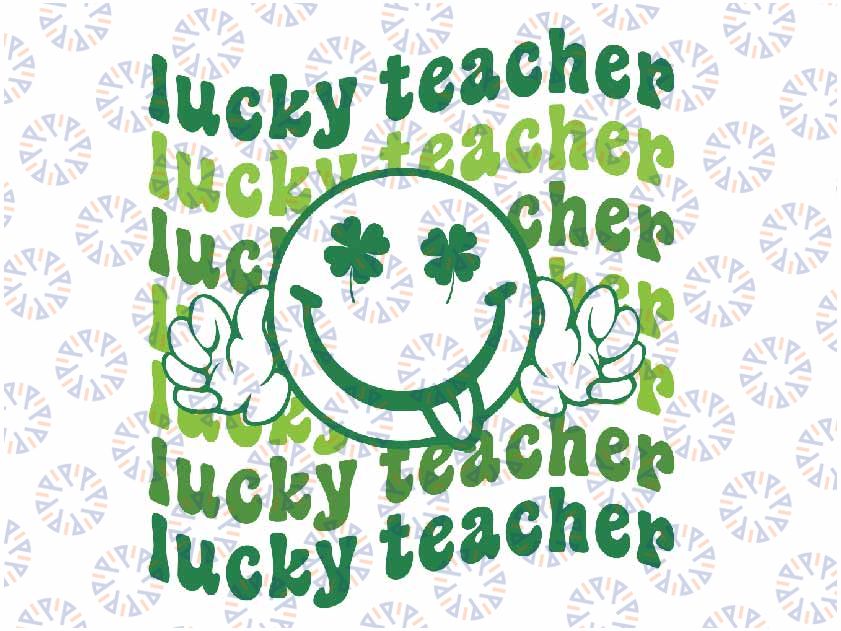 Lucky Teacher Retro Groovy Saint Patrick's Day Svg, Groovy Lucky Vibes Lightning Svg, St Patricks Png, Digital Download