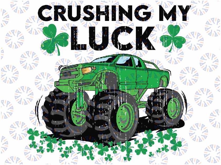 Kids St Patricks Day Boys Kids Crushing My Luck Monster Truck Png, St Patricks Day Png , Monster Truck Png, Sublimation Digital download