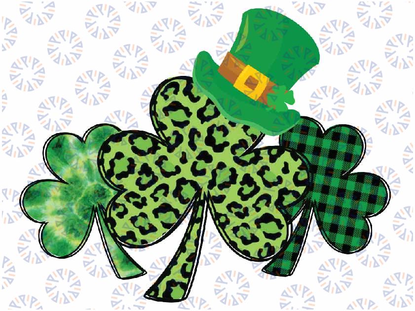 Three Leopard And Plaid Shamrocks St Patricks Day Png, Lucky Clover Trio Shamrock Plaid Cheetah Leopard Png, Sublimation Design