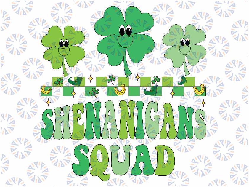 Shenanigans Squad St Patricks Day Cute Shamrock Groovy Retro Svg, Shamrock Groovy Png, Shamrock Groovy Png, Sublimation Design Download