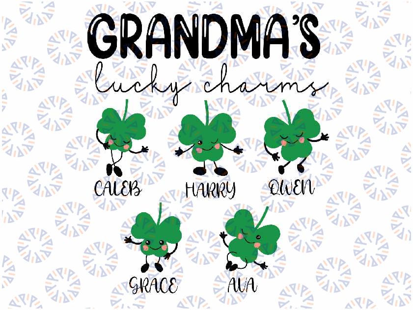 Personalized Names Grandma St. Patrick’s Day Svg, Grandma's Lucky Charms Png, St Patricks Day Svg Custom name