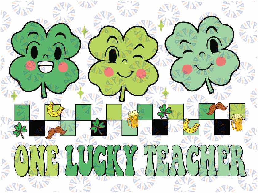 One Lucky Teacher St Patricks Day Shamrock Groovy Retro Svg, One Lucky Teacher Svg , St. Patrick's Day, Teacher Shamrock Design Downloads