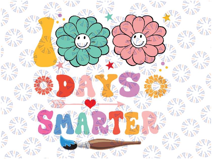 100th Day Of school groovy 100 Day Smarter Teacher Kids Svg, 100 Days Of Student Smarter Png, Digital Download