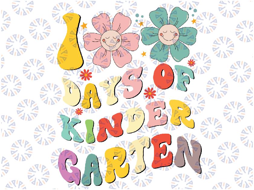 100 Days Of Kindergarten Groovy 100th Day School Teacher kid Svg, Kindergarten School Funny Svg, Digital Download