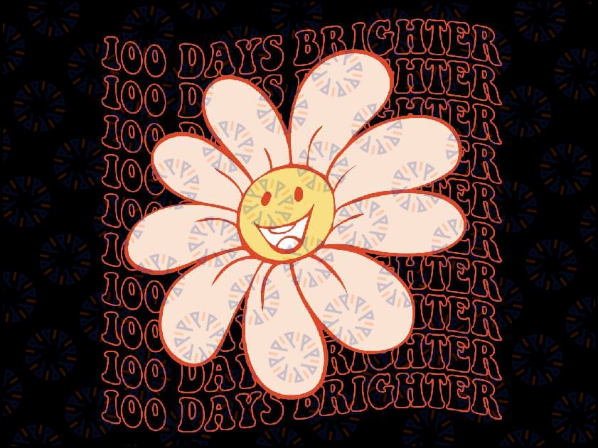 100th Day School Retro Groovy Happy Face Svg, 100 Days Brighter Svg Png, 100 Days Of School Svg, Digital Download