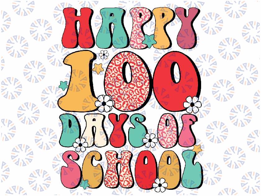 Teacher Kids Retro Groovy 100 Days Happy 100th Day Of School Png, 100 Days Of School Png, Digital Download