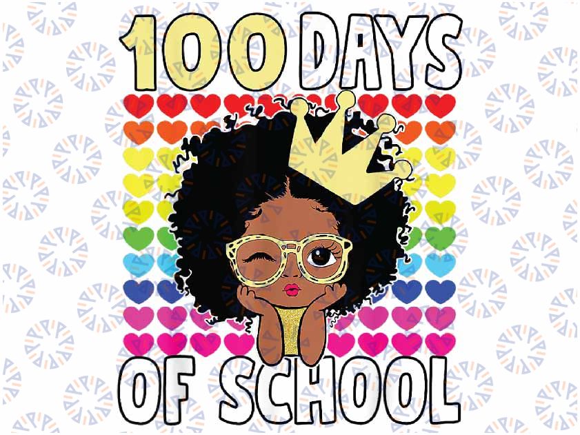 100 Days Of School Kids Girl Black African American Png, Love School Png, 100th Days of School Png, Digital Download