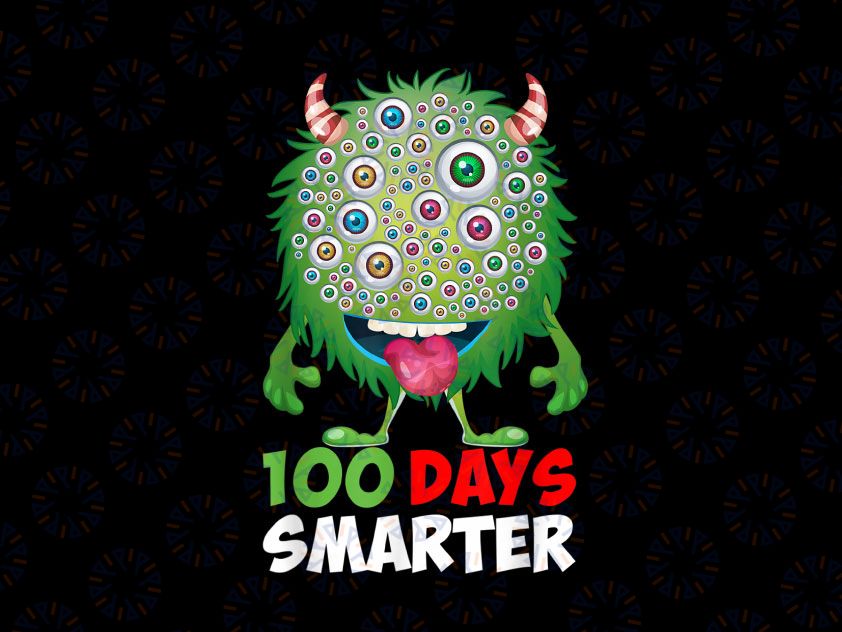 100 Days of School PNG, 100 Days Smarter Funny Monster Png, School Quote Saying, Monster Eyes Png