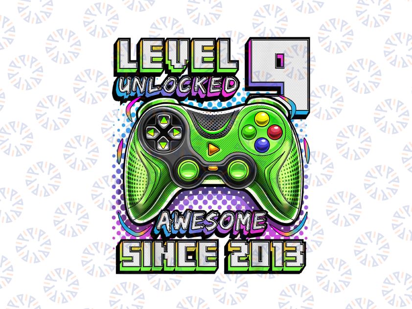 Level 9 Unlocked Awesome 2013 PNG, Video Game 9th Birthday Boy Png, 9th birthday of Png Level 9 unlocked Png, Video Game PNG file