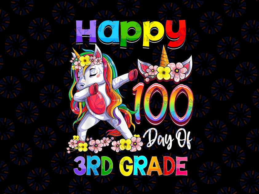 Dabbing Unicorn 100th Day Of School Png, 3rd Grade Girls Teacher Png, Cute Unicorn School Png, Unicorn 100 Days Png