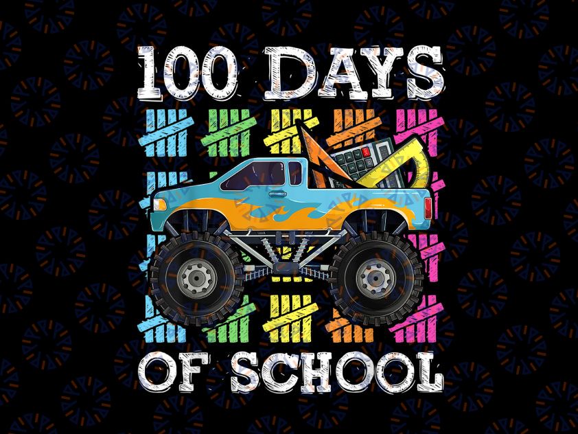 100 Days Of School Png, Monster Truck Kids Boys Png, Boy Monster Truck 100 Days of School Png, Crushing Truck Png, 100 Days