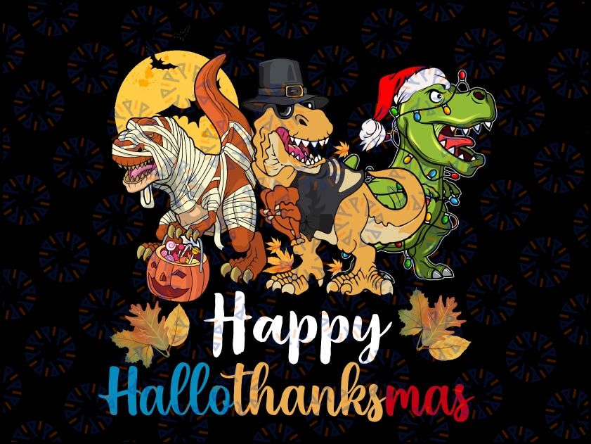 Thanksgiving Christmas Happy HalloThanksMas T-rex, Happy Hallothanksmas T-rex PNG, T-rex Clipart, Fall PNG, Halloween png, Christmas PNG