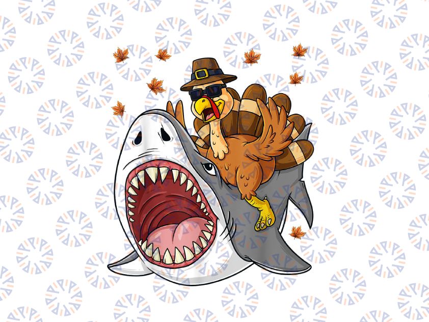 Thanksgiving Party png, Turkey Riding Shark png, Thanksgiving Autumn PNG