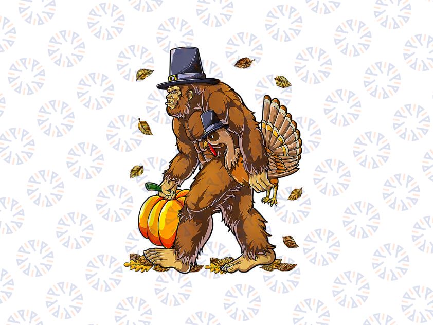 Bigfoot Pilgrim Turkey Pumpkin PNG, Thanksgiving Day Pilgrim PNG, Bigfoot PNG, Thanksgiving Day Sublimation Digital Download