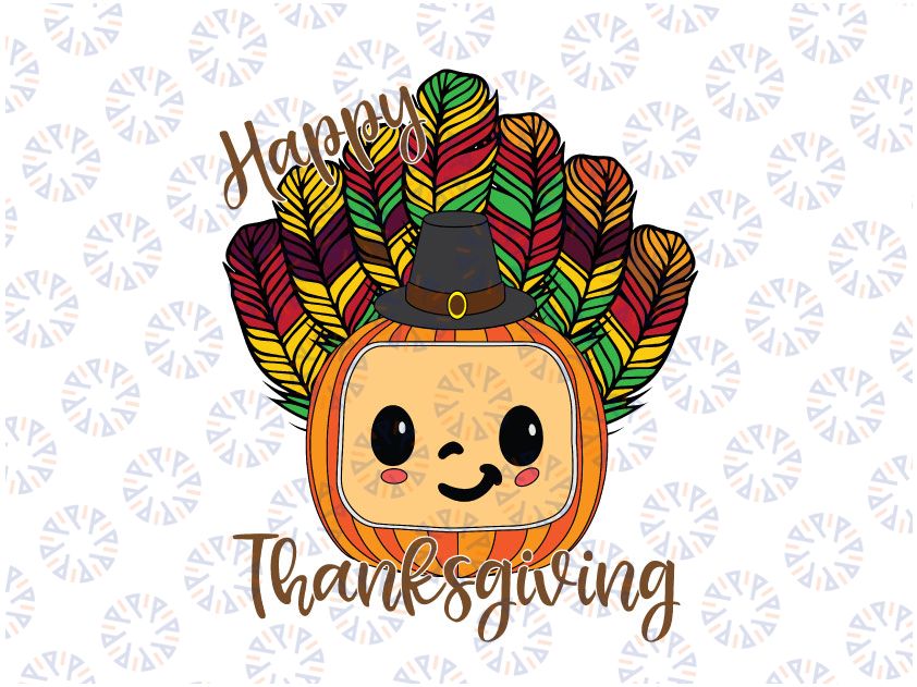 Cocomelon Boy Happy Thanksgiving Pilgrim hat turkey melon head Svg/ turkey melon Png/ Thanksgiving Design/ Svg Png Dxf/ Digital Download