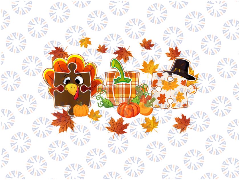 Cute Turkey Autism Awareness Puzzle Pumpkin PNG, Thanksgiving Png, Turkey Thanksgiving Sublimation Digital Download