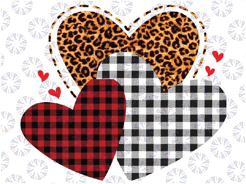 Three Leopards Plaid Red Hearts Valentines Day Womens Girls Png, Leopard Buffalo Plaid Design Png, Sublimation Designs Downloads